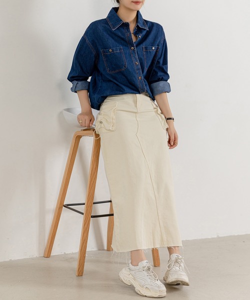 DAY CLOSET(デイ クローゼット)の「レディース ミリタリーカーゴデニムスカート(スカート・レディース・アイボリー・M/S/L)」の9枚目の写真