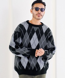 ジャガード総柄 クルーネックニットセーター