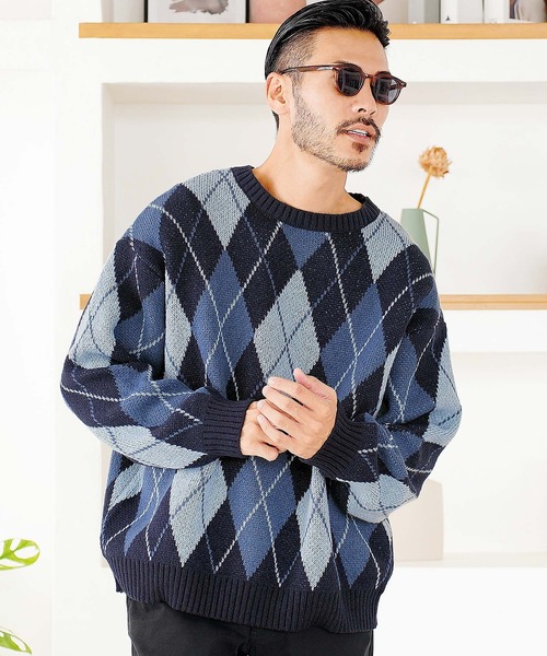 jiggys shop(ジギーズショップ)の「ジャガード総柄 クルーネックニットセーター(ニット/セーター・メンズ・ブラック系その他2/ブルー系その他/ブラック系その他/グレー系その他・MEDIUM/LARGE)」の4枚目の写真