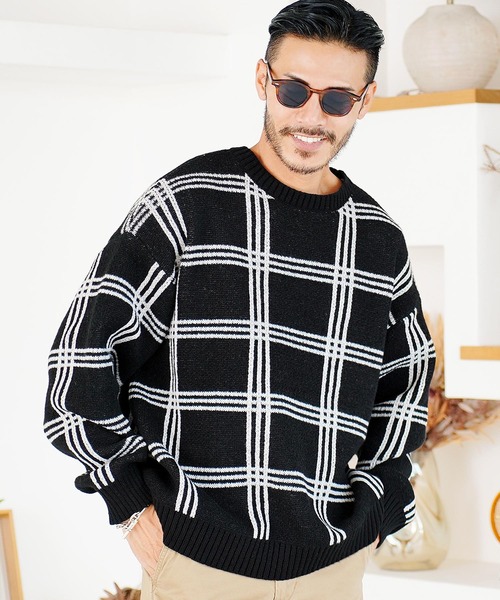 jiggys shop(ジギーズショップ)の「ジャガード総柄 クルーネックニットセーター(ニット/セーター・メンズ・ブラック系その他2/ブルー系その他/ブラック系その他/グレー系その他・MEDIUM/LARGE)」の3枚目の写真