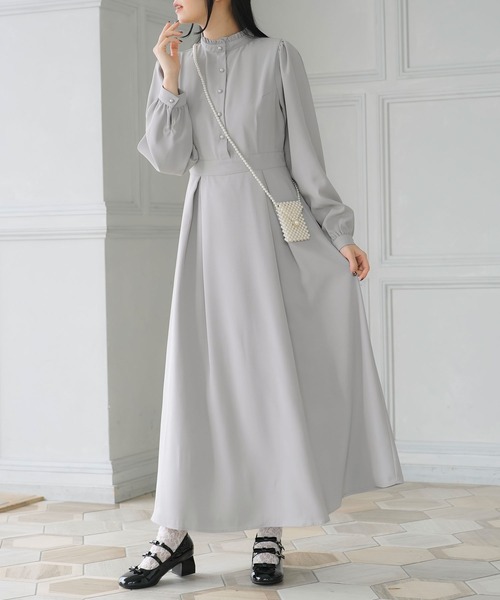 フリルスタンドカラーマキシワンピース（ワンピース）｜Newlyme