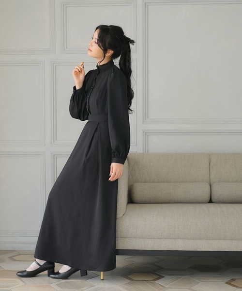 セール】フリルスタンドカラーマキシワンピース（ワンピース