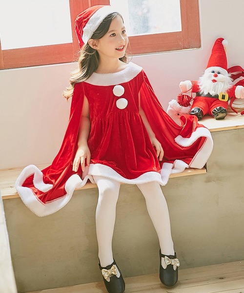 OSYAREVO(オシャレボ)の「キッズ コスプレ クリスマスサンタ ポンチョ ワンピース(コスチューム/パーティーグッズ・キッズ・レッド/グリーン・110/120/130/140/150/100/160)」の4枚目の写真