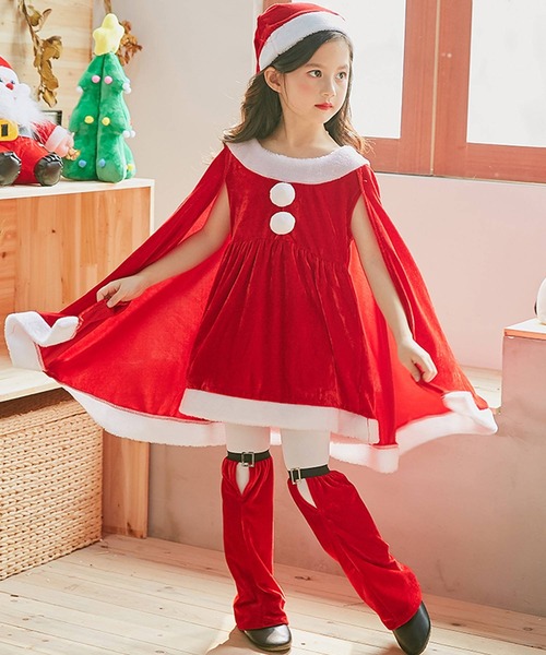 OSYAREVO(オシャレボ)の「キッズ コスプレ クリスマスサンタ ポンチョ ワンピース(コスチューム/パーティーグッズ・キッズ・レッド/グリーン・110/120/130/140/150/100/160)」の5枚目の写真