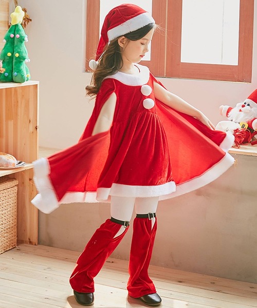 OSYAREVO(オシャレボ)の「キッズ コスプレ クリスマスサンタ ポンチョ ワンピース(コスチューム/パーティーグッズ・キッズ・レッド/グリーン・110/120/130/140/150/100/160)」の6枚目の写真