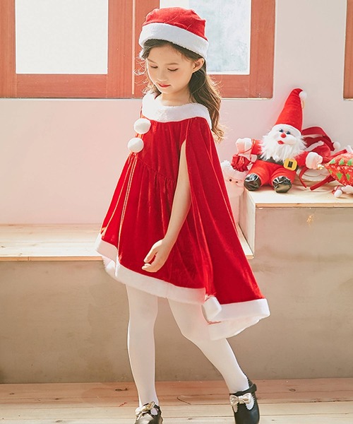 OSYAREVO(オシャレボ)の「キッズ コスプレ クリスマスサンタ ポンチョ ワンピース(コスチューム/パーティーグッズ・キッズ・レッド/グリーン・110/120/130/140/150/100/160)」の8枚目の写真