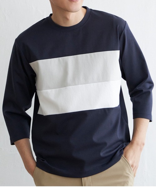 ikka（イッカ）の「【接触冷感／抗菌防臭】GOKU楽セイケツ7分切り替えT（Tシャツ/カットソー・メンズ・ライトグレー/ネイビー/ホワイト・L/XL/M/S）」の3枚目の写真