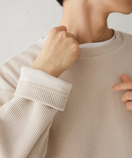 JOURNAL STANDARD relume（ジャーナルスタンダード　レリューム）の「BACK BRUSH ワッフル クルーネック L/S（Tシャツ/カットソー・メンズ・ホワイト/ブラウン系その他/ベージュ系その他/グレー・LARGE/MEDIUM）」の4枚目の写真