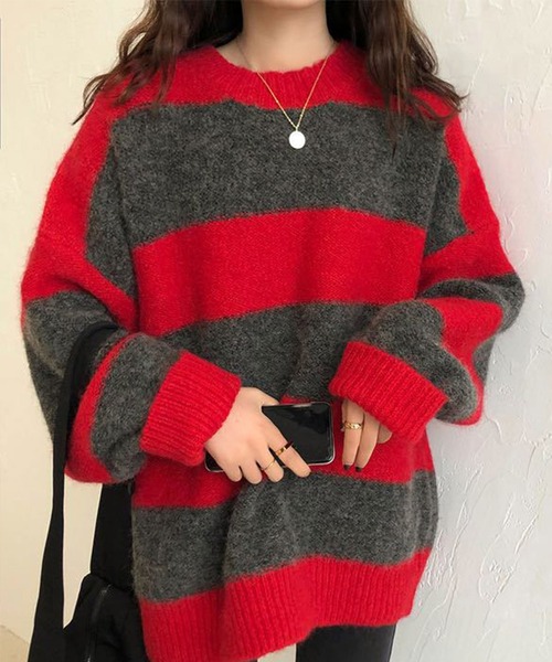 SHEPP(シープ)の「ワイドボーダー モヘアライクニット(ニット/セーター・レディース・ネイビー/レッド・FREE)」の20枚目の写真