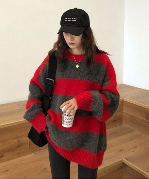 SHEPP(シープ)の「ワイドボーダー モヘアライクニット(ニット/セーター・レディース・ネイビー/レッド・FREE)」の21枚目の写真
