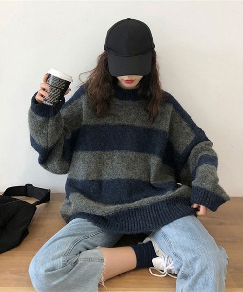 SHEPP(シープ)の「ワイドボーダー モヘアライクニット(ニット/セーター・レディース・ネイビー/レッド・FREE)」の16枚目の写真