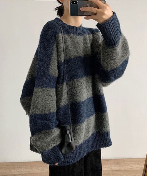 SHEPP(シープ)の「ワイドボーダー モヘアライクニット(ニット/セーター・レディース・ネイビー/レッド・FREE)」の17枚目の写真