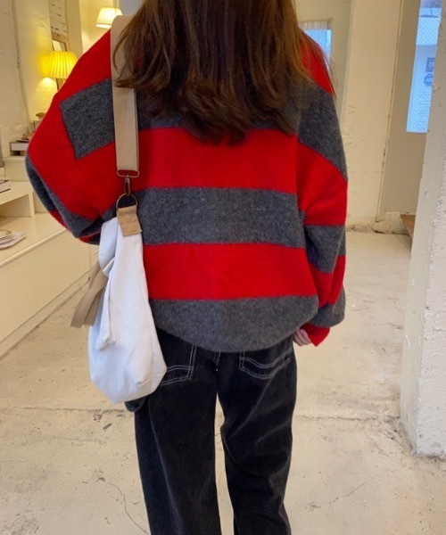 SHEPP(シープ)の「ワイドボーダー モヘアライクニット(ニット/セーター・レディース・ネイビー/レッド・FREE)」の8枚目の写真