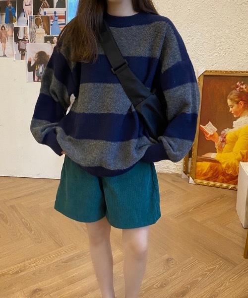 SHEPP(シープ)の「ワイドボーダー モヘアライクニット(ニット/セーター・レディース・ネイビー/レッド・FREE)」の6枚目の写真