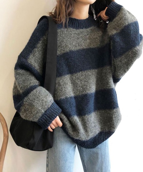 SHEPP(シープ)の「ワイドボーダー モヘアライクニット(ニット/セーター・レディース・ネイビー/レッド・FREE)」の10枚目の写真