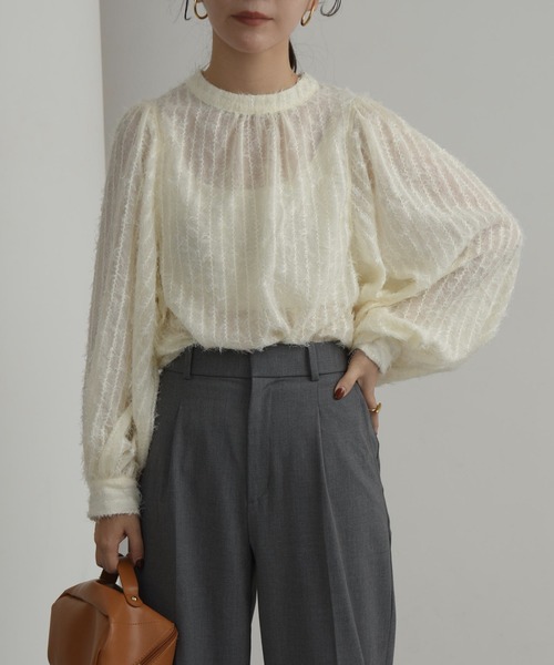 I_am(アイアム)の「sheer fringe volume blouse / シアーフリンジボリュームブラウス(シャツ/ブラウス・レディース・ブラック/アイボリー・FREE)」の14枚目の写真
