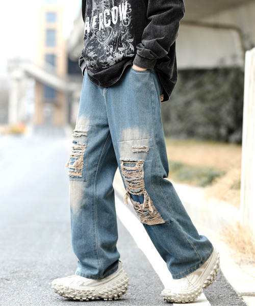 neos(ネオス)の「【neos】ルーズシルエット オーバーダイ クラッシュ ダメージ リメイク ワイド デニム パンツ(デニムパンツ・メンズ・ブラック/ダークインディゴブルー・LARGE/MEDIUM/X-LARGE)」の5枚目の写真