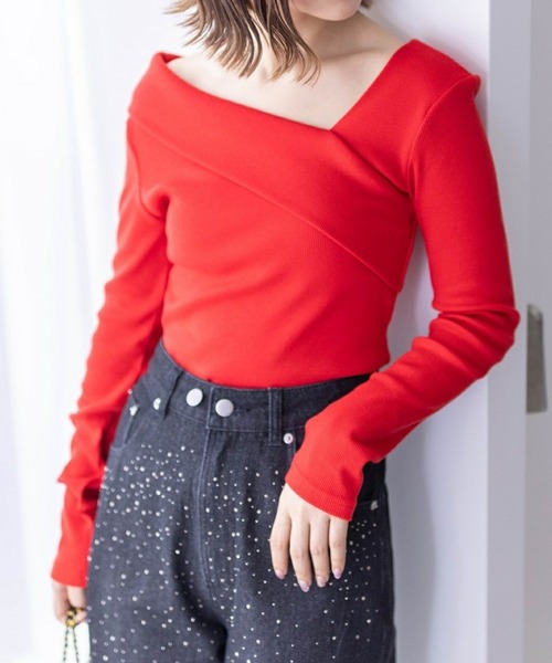 clear（クリア）の「≪再入荷≫クロスリブカットソー[オフィスカジュアル 着回し抜群 大人]（Tシャツ/カットソー・レディース・オフホワイト/ブラック/サックスブルー/ピンク/ベージュ/ミント/サーモンピンク/レッド・F）」の8枚目の写真