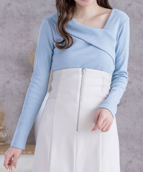 clear（クリア）の「≪再入荷≫クロスリブカットソー[オフィスカジュアル 着回し抜群 大人]（Tシャツ/カットソー・レディース・オフホワイト/ブラック/サックスブルー/ピンク/ベージュ/ミント/サーモンピンク/レッド・F）」の5枚目の写真