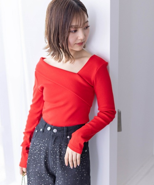 clear（クリア）の「≪再入荷≫クロスリブカットソー[オフィスカジュアル 着回し抜群 大人]（Tシャツ/カットソー・レディース・オフホワイト/ブラック/サックスブルー/ピンク/ベージュ/ミント/サーモンピンク/レッド・F）」の15枚目の写真