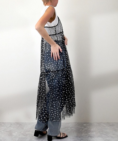 STYLEBLOCK（スタイルブロック）の「チュールハートフロッキーキャミワンピース（ワンピース・レディース・ホワイト系その他/ホワイト×ブラック/ブラック×ブラック/ブラック×ホワイト・M）」の7枚目の写真