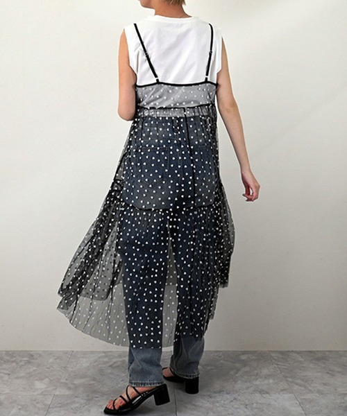 STYLEBLOCK（スタイルブロック）の「チュールハートフロッキーキャミワンピース（ワンピース・レディース・ホワイト系その他/ホワイト×ブラック/ブラック×ブラック/ブラック×ホワイト・M）」の8枚目の写真