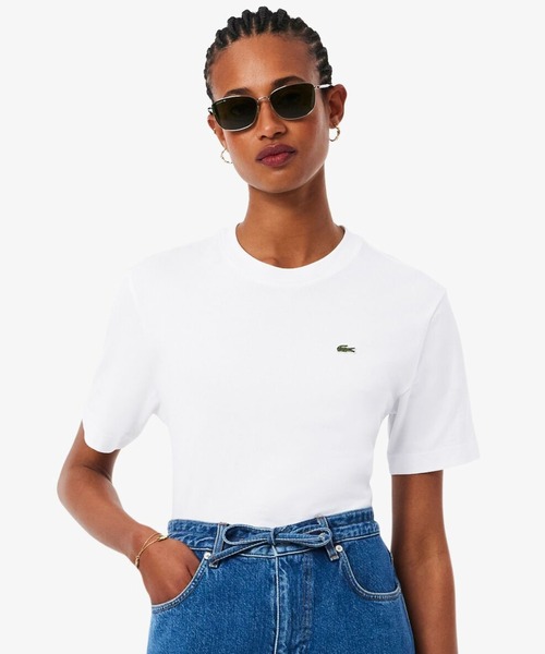 LACOSTE(ラコステ)の「ハイクオリティ ピマコットン仕立て ワンポイントソフトタッチ半袖Tシャツ(Tシャツ/カットソー・レディース・ブラック/ライトブルー/ピンク/ホワイト/ピンクベージュ/グレー・34/38/36/40/42)」の1枚目の写真