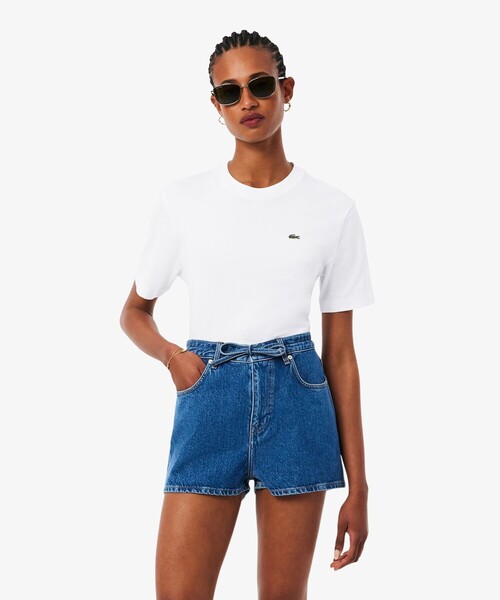 LACOSTE(ラコステ)の「ハイクオリティ ピマコットン仕立て ワンポイントソフトタッチ半袖Tシャツ(Tシャツ/カットソー・レディース・ブラック/ライトブルー/ピンク/ホワイト/ピンクベージュ/グレー・34/38/36/40/42)」の7枚目の写真