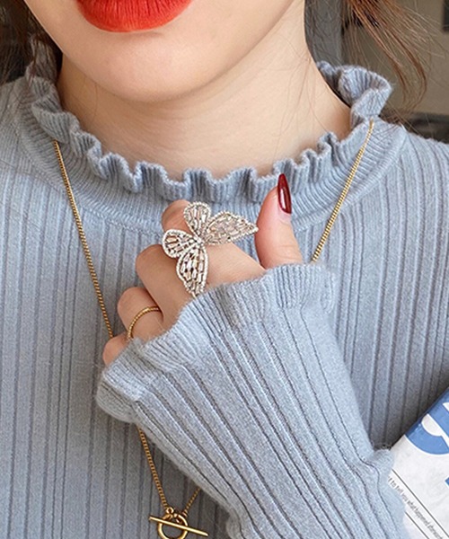 【美品✨】ルネ　トップス　ニット　フリル　パール　2021年　34 美品✨】ルネ トップス ニット フリル パール 2021年 34 - メルカリ