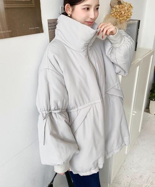 セール】キャンディリボンドロストスリーブスタンドカラーミドル丈中綿