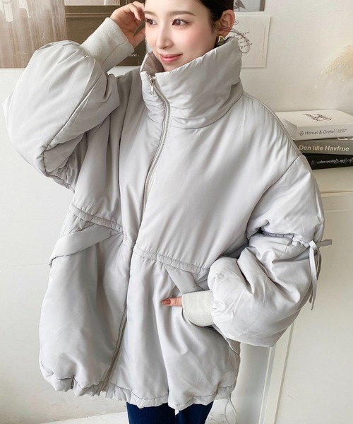 セール】キャンディリボンドロストスリーブスタンドカラーミドル丈中綿