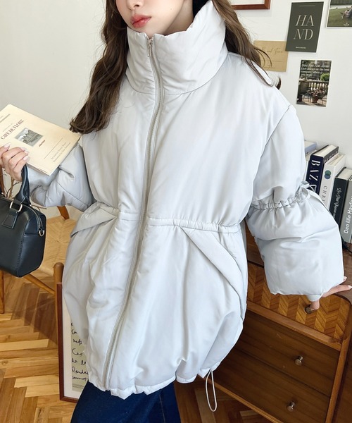 セール】キャンディリボンドロストスリーブスタンドカラーミドル丈中綿