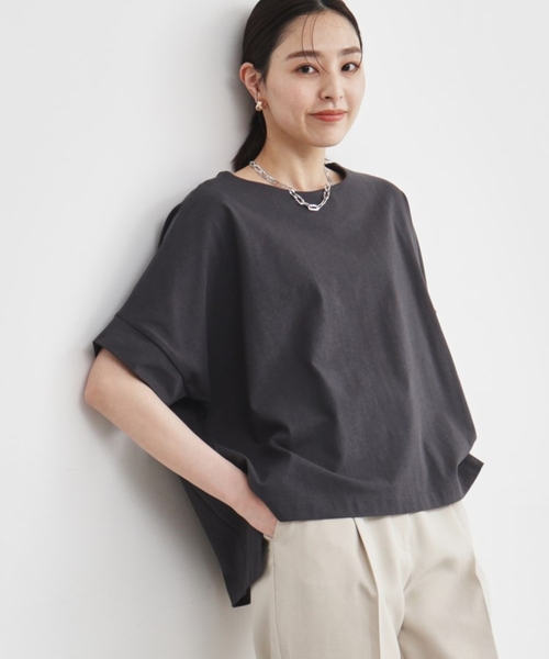 THE SHOP TK （ザ ショップ ティーケー ）の「◆【腕周りカバー】大人テントライン/洗濯機OK（Tシャツ/カットソー・レディース・スミクロ/ホワイト/グリーン系/ライトベージュ・99）」の2枚目の写真