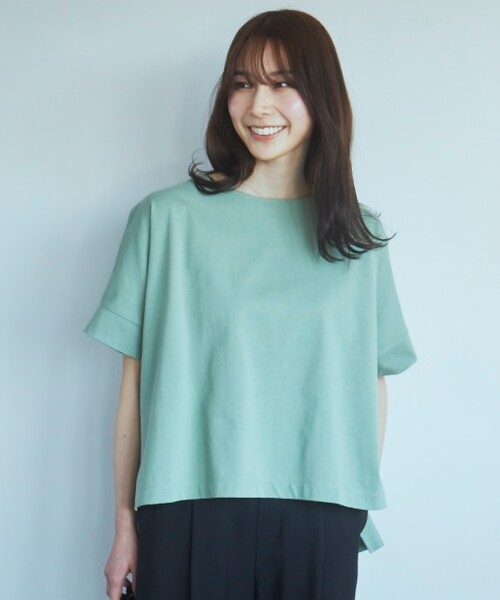 THE SHOP TK （ザ ショップ ティーケー ）の「◆【腕周りカバー】大人テントライン/洗濯機OK（Tシャツ/カットソー・レディース・スミクロ/ホワイト/グリーン系/ライトベージュ・99）」の7枚目の写真