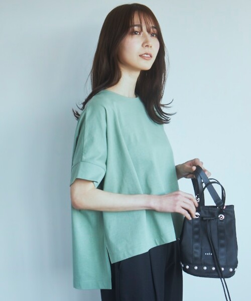 THE SHOP TK （ザ ショップ ティーケー ）の「◆【腕周りカバー】大人テントライン/洗濯機OK（Tシャツ/カットソー・レディース・スミクロ/ホワイト/グリーン系/ライトベージュ・99）」の8枚目の写真