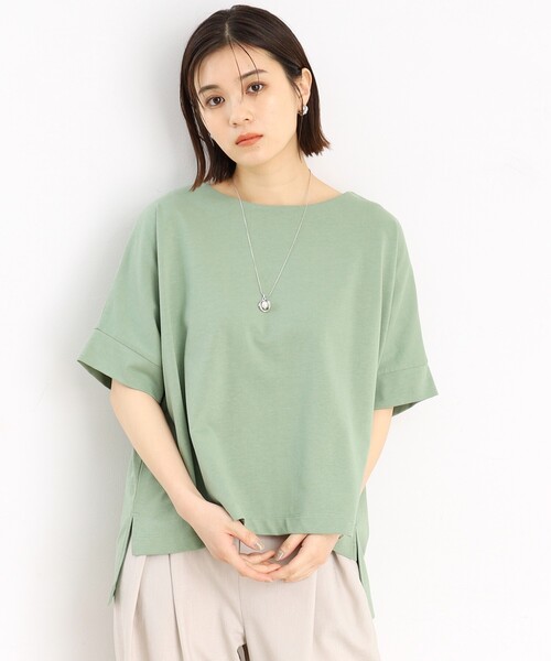 THE SHOP TK （ザ ショップ ティーケー ）の「◆【腕周りカバー】大人テントライン/洗濯機OK（Tシャツ/カットソー・レディース・スミクロ/ホワイト/グリーン系/ライトベージュ・99）」の18枚目の写真