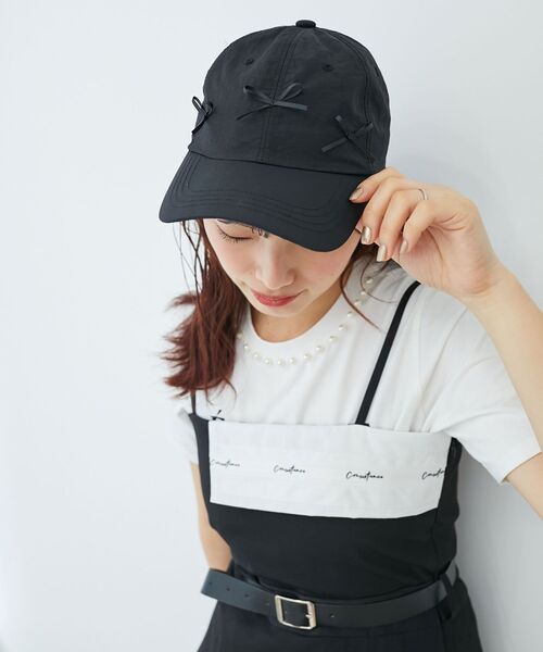 MAJESTIC LEGON（マジェスティックレゴン）の「プチリボンCAP（キャップ・レディース・ブラック/ピンク/オフホワイト・FREE）」の2枚目の写真
