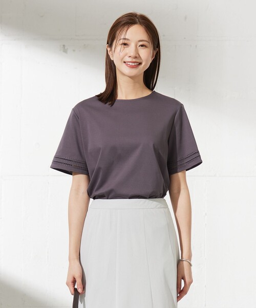 【セール】【接触冷感】コットンスムース 刺繍スリーブ カットソー（Tシャツ/カットソー）｜J.PRESS Ladies（J.プレス レディス）