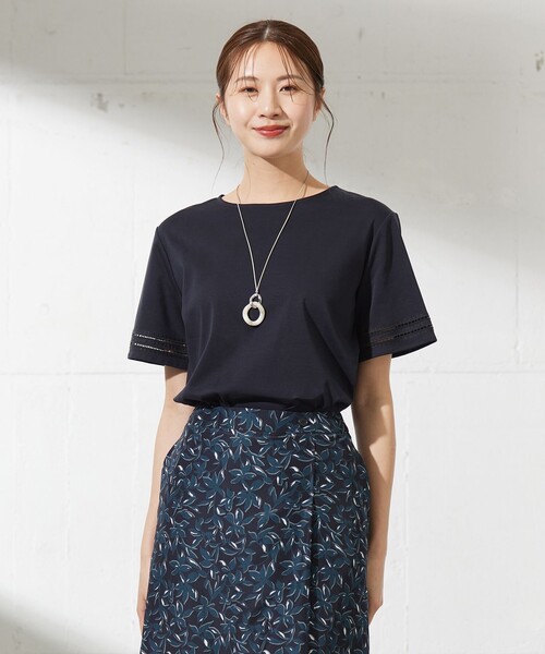 【セール】【接触冷感】コットンスムース 刺繍スリーブ カットソー（Tシャツ/カットソー）｜J.PRESS Ladies（J.プレス レディス）