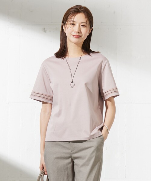 【セール】【接触冷感】コットンスムース 刺繍スリーブ カットソー（Tシャツ/カットソー）｜J.PRESS Ladies（J.プレス レディス）