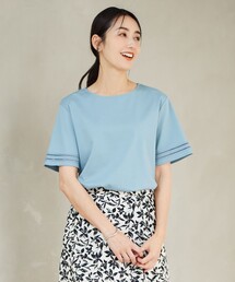 【接触冷感】コットンスムース 刺繍スリーブ カットソー