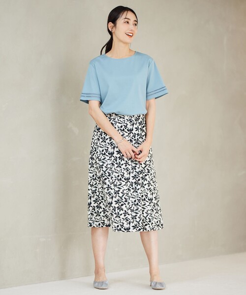 【セール】【接触冷感】コットンスムース 刺繍スリーブ カットソー（Tシャツ/カットソー）｜J.PRESS Ladies（J.プレス レディス）