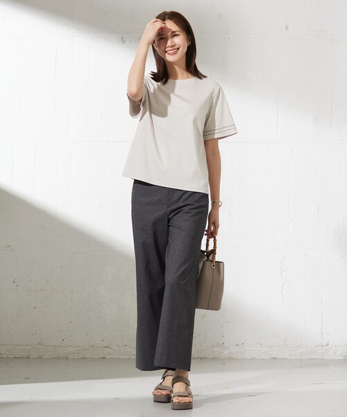 【セール】【接触冷感】コットンスムース 刺繍スリーブ カットソー（Tシャツ/カットソー）｜J.PRESS Ladies（J.プレス レディス）