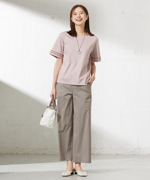 【セール】【接触冷感】コットンスムース 刺繍スリーブ カットソー（Tシャツ/カットソー）｜J.PRESS Ladies（J.プレス レディス）