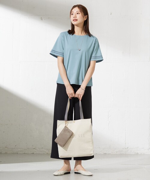 【セール】【接触冷感】コットンスムース 刺繍スリーブ カットソー（Tシャツ/カットソー）｜J.PRESS Ladies（J.プレス レディス）