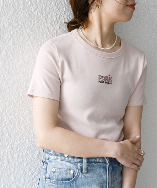PETIT BATEAU（プチバトー）の「【SHIPS any別注】PETIT BATEAU:〈洗濯機可能〉PARIS プリント コンパクト TEE（Tシャツ/カットソー・レディース・ホワイト/ピンク/ネイビー・ONE SIZE）」の3枚目の写真