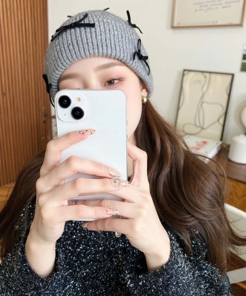 moment+(モーメントプラス)の「チュールリボン or ベロアリボン付きアソートリブニット帽(ニットキャップ/ビーニー・レディース・ブラック/グレー/アイボリー/ホワイト系その他/ブラック系その他/グレー系その他・FREE)」の21枚目の写真