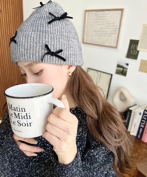セール】チュールリボン or ベロアリボン付きアソートリブニット帽