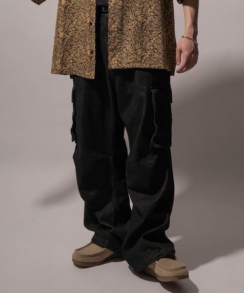 SlashDate（スラッシュデイト）の「ヴィンテージ ケミカルウォッシュ ワイドカーゴ デニムパンツ（カーゴパンツ・メンズ・ライトインディゴブルー/ブラック系その他/ブラック・M/L）」の10枚目の写真