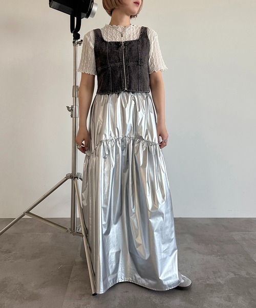 apres jour mignon(アプレジュールミニョン)の「シアートップス×デニムビスチェセット【ZOZOTOWN限定アイテム】(その他トップス・レディース・ブルー/ブラック・X-LARGE/フリー)」の7枚目の写真